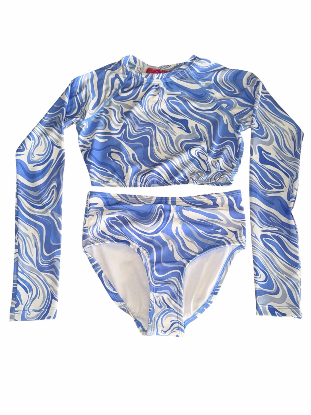 Girls Kanu Surf Blue & White Swirl Crop Rash Guard Set